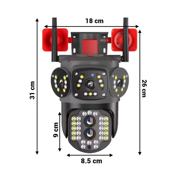 Camera supraveghere cu trei video WiFi, CCTV PTZ, infrarosu, vedere nocturna, stocare cloud /SD,  doua cai audio si Card de memorie 32GB