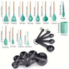 Set 12 Ustensile de gatit din silicon, cu maner din bambus, multicolor