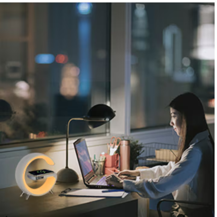 Incarcator Rapid Wireless 15W 4 in 1, cu Boxa bluetooth, Ceas, Lampa Smart LED RGB