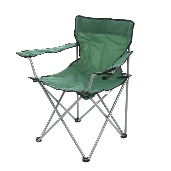 Scaun Pliabil Camping, cu Suport Pahar sau Sticla, 50 x 50 x 80 cm, Verde